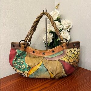Anna by Anuschka Women's  Hand Painted Leather Shoulder Bag Floral Purse